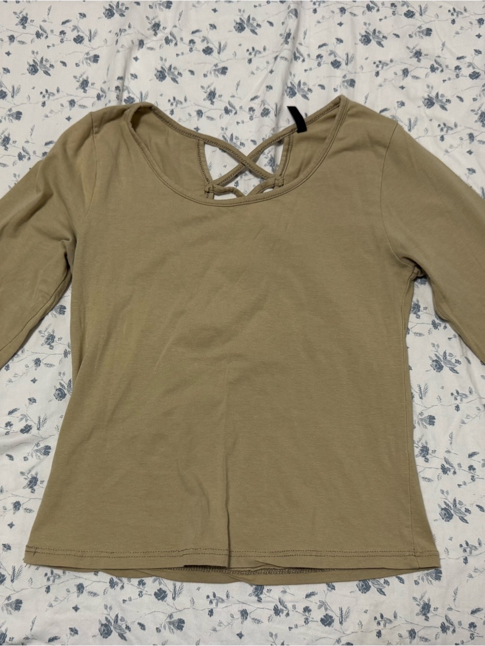 Splash Olive Tan Long Sleeve Crisscross Back Top